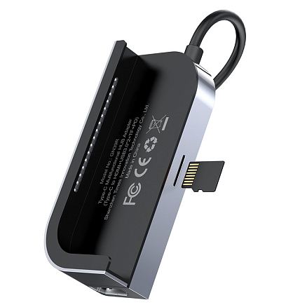 Хаб (разветвитель) Type-C - HDMI 4K, 2 х USB 3.0, Type-C PD с картридером SD и MicroSD Baseus Bend Angle No.7 серый