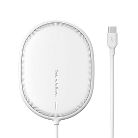 Беспроводная магнитная зарядка MagSafe для iPhone 15W с Type-C Baseus Light BS-W518 WXQJ-02 белая