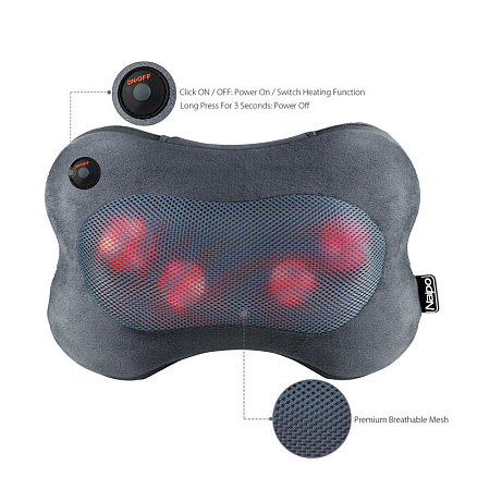 Массажная подушка (массажер) универсальная Шиацу с подогревом Naipo MGP-129M