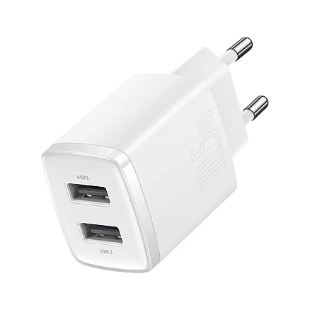 Зарядное устройство сетевое с двумя USB входами Baseus Compact Charger 2U 10.5W белое