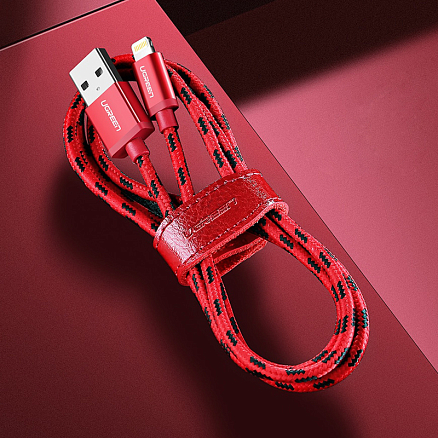 Кабель USB - Lightning для зарядки iPhone 1 м 2.4А MFi плетеный Ugreen US247 красный