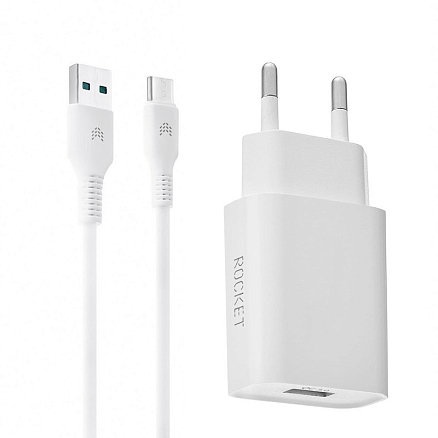 Зарядное устройство сетевое USB 18W с кабелем Type-C Rocket Slot Combo (быстрая зарядка QC, PD) белое