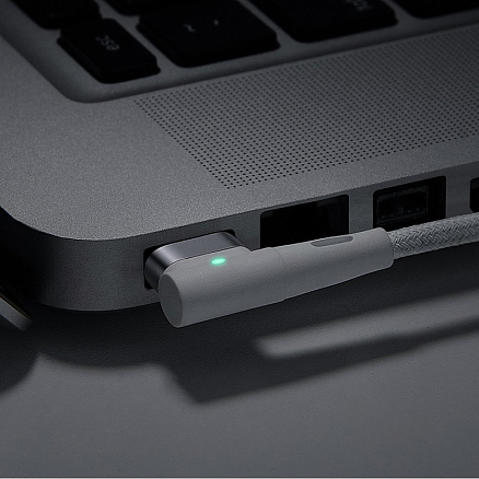 Кабель Type-C - MagSafe для зарядки Macbook длина 2 м 60W магнитный плетеный с L-образным штекером Baseus Zinc белый