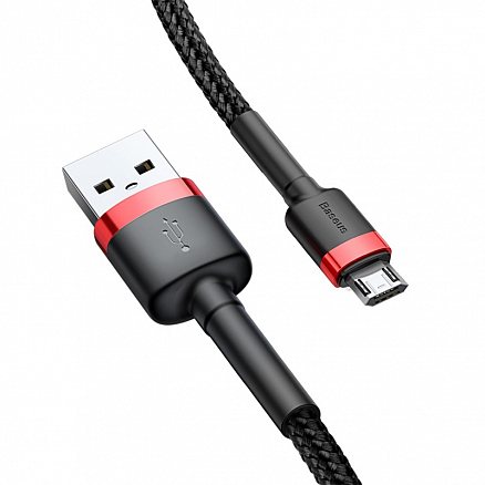 Кабель USB - MicroUSB для зарядки 1 м 2.4А плетеный Baseus Cafule черно-красный