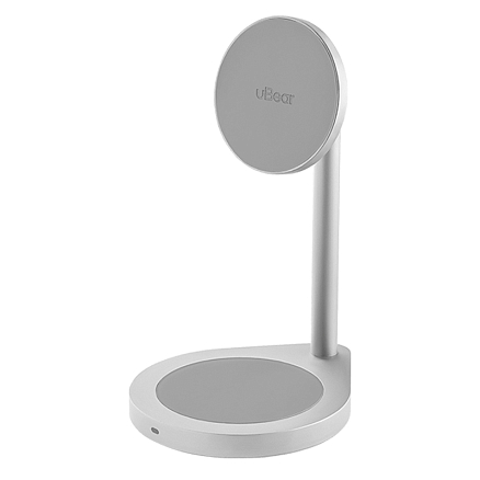 Беспроводная зарядка 2-в-1 MagSafe для iPhone и AirPods 15W uBear Stage серебристая