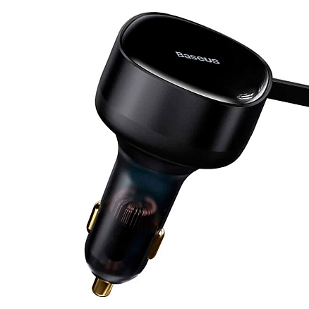 Зарядное устройство автомобильное с кабелем 2 х Type-C 33W Baseus Enjoyment Retractable (быстрая зарядка PD) черное