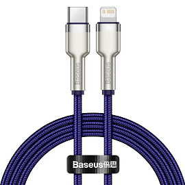 Кабель Type-C - Lightning для зарядки 1м 20W плетеный Baseus Cafule Metal (быстрая зарядка PD) фиолетовый