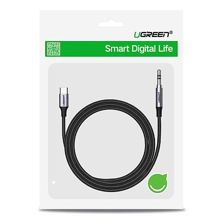 Кабель Type-C- 3,5 мм (папа - стандартный аудио) 1 м плетеный Ugreen CM450 черный