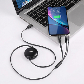 Кабель USB - MicroUSB, Lightning, Type-C для зарядки 1,2 м 3.5А плоский Baseus Little Octopus черный