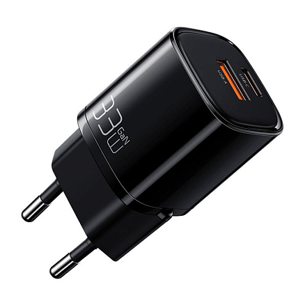 Зарядное устройство сетевое с USB и Type-C входами 33W GaN McDodo CH-0151 (быстрая зарядка PD, QC) черное