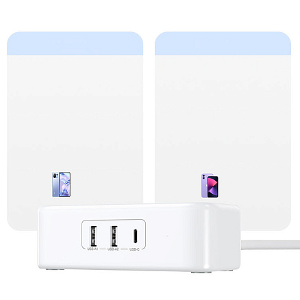 Сетевой фильтр на 2 розетки, 2 USB 3.4A, Type-C длина 1,8 м Ugreen CD280 белый