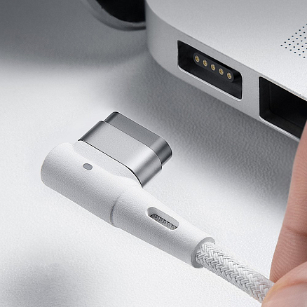 Кабель Type-C - MagSafe для зарядки Macbook длина 2 м 60W магнитный плетеный с L-образным штекером Baseus Zinc белый