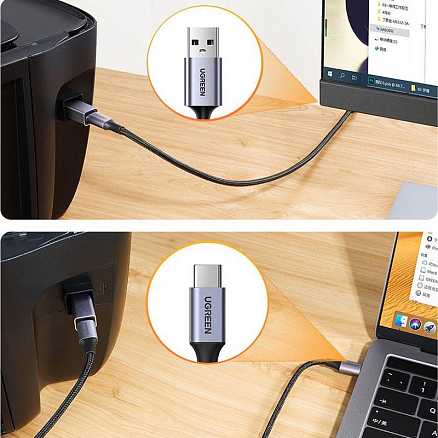 Переходник USB B - Type-C (папа - мама) Ugreen US382 серый