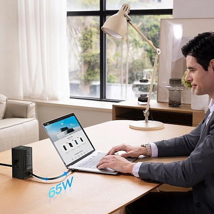 Сетевой фильтр на 2 розетки, USB, Type-C, с выдвижным кабелемType-C 65W GaN длина 1.5 м Baseus PSLR000301 PowerCombo (быстрая зарядка QC, PD) черный