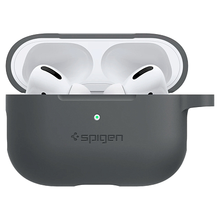 Чехол для наушников AirPods Pro силиконовый с карабином Spigen Silicone Fit темно-серый