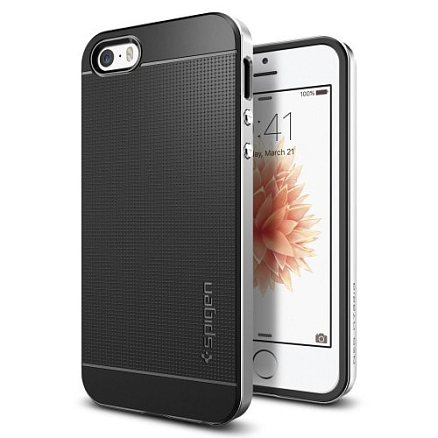 Чехол для iPhone 5, 5S, SE гибридный Spigen SGP Neo Hybrid черно-серебристый