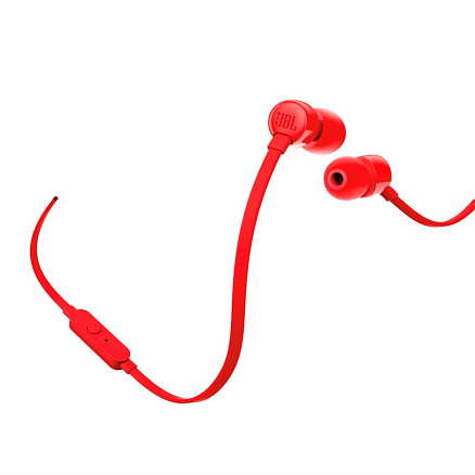 Наушники JBL Tune 110 вакуумные с микрофоном и плоским проводом красные