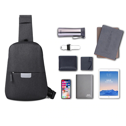 Рюкзак однолямочный WiWU Mijia Cross Body с отделением для планшета и USB портом черный