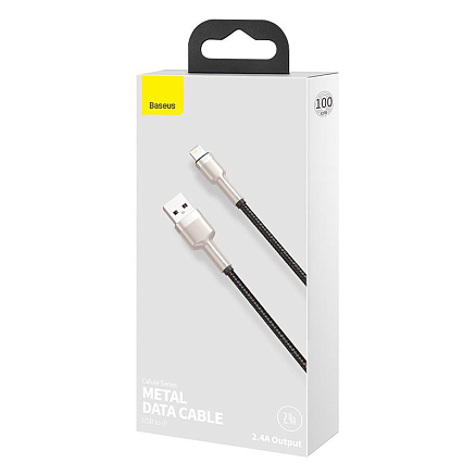 Кабель USB - Lightning для зарядки iPhone 1 м 2.4А плетеный Baseus Cafule Metal Data черно-серебристый
