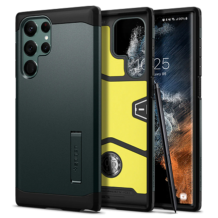 Чехол для Samsung Galaxy S22 Ultra гибридный для экстремальной защиты Spigen Tough Armor зеленый