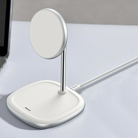 Беспроводная магнитная зарядка MagSafe для iPhone 15W Baseus Swan белая