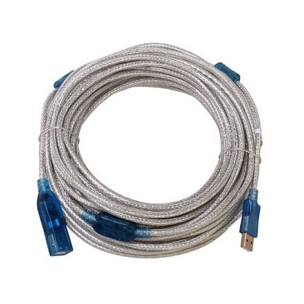 Кабель-удлинитель USB 2.0 (папа - мама) длина 15 м Dtech DT-5027 с питанием и ферритами