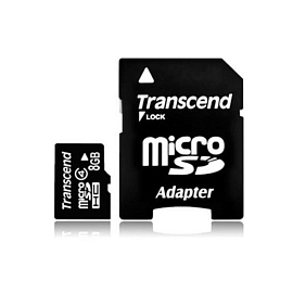 Карта памяти Transcend Secure Digital MicroSDHC 8Gb Class 4 с адаптером SD