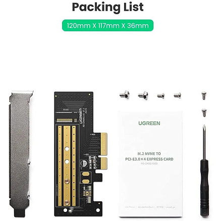 Адаптер PCI-E 3.0 - M.2 NVME для SSD Ugreen CM302 черный