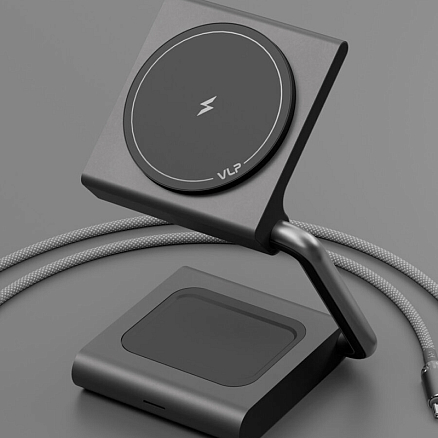 Беспроводная зарядка MagSafe 2-в-1 для телефона и наушников 15W 3A VLP Zen Charger (быстрая зарядка) серая