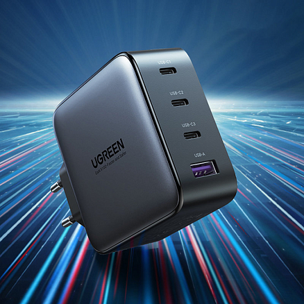 Зарядное устройство сетевое с USB и тремя Type-C входами 100W GaN Ugreen CD226 (быстрая зарядка PD 3.0, QC 3.0) черное