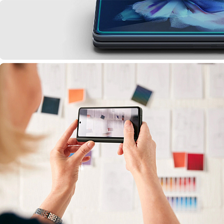 Защитное стекло на экран и пленка на корпус для Samsung Galaxy Z Fold 3 Spigen GLAS.tR черное