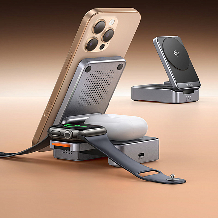 Беспроводная зарядка 3-в-1 MagSafe для телефона, Apple Watch и AirPods McDodo CH-5192 22.5W серая