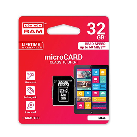 Карта памяти GOODRAM MicroSDHC 32Gb Class 10 с адаптером SD