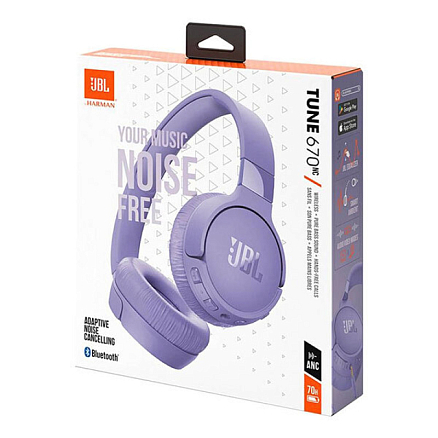 Наушники беспроводные Bluetooth JBL Tune 670NC накладные с микрофоном и активным шумоподавлением сиреневые
