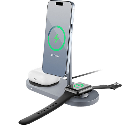 Беспроводная зарядка 3-в-1 MagSafe для iPhone, AppleWatch и AirPods 30W uBear Stage Pro серая
