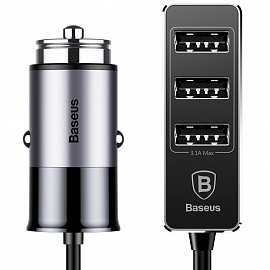 Зарядное устройство автомобильное с четырьмя USB входами 5.5А и кабелем 1,5 м Baseus Enjoy Together темно-серое