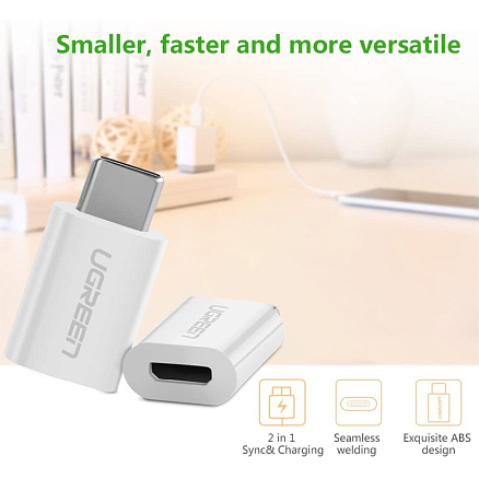 Переходник Type-C - MicroUSB (папа - мама) Ugreen US157 белый