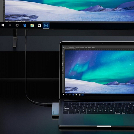 Хаб (разветвитель) Dual Type-C - 3 х USB 3.0, Type-C (Thunderbolt 3) с картридером SD и MicroSD Ugreen CM251 серый