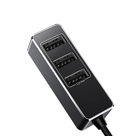 Зарядное устройство автомобильное с четырьмя USB входами 5.5А и кабелем 1,5 м Baseus Enjoy Together черное