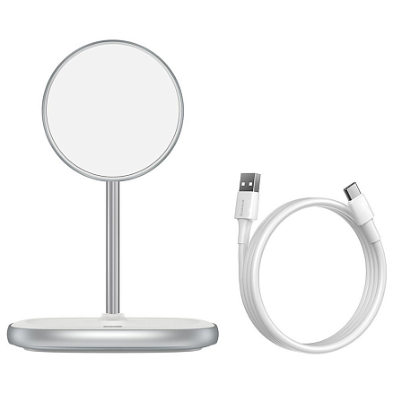 Беспроводная магнитная зарядка MagSafe для iPhone 15W Baseus Swan белая