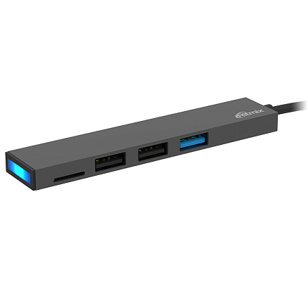 Хаб (разветвитель) Type-C - USB 3.0, 2 х USB 2.0 с картридером SD и MicroSD Ritmix CR-4314 серый