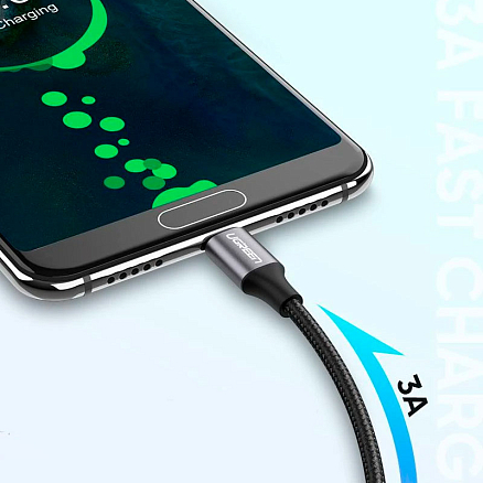 Кабель Type-C - USB 2.0 для зарядки 1,5 м 3А плетеный Ugreen US288 (быстрая зарядка QC 3.0) черный