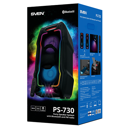 Портативная колонка Sven PS-730 для вечеринок с подсветкой черная