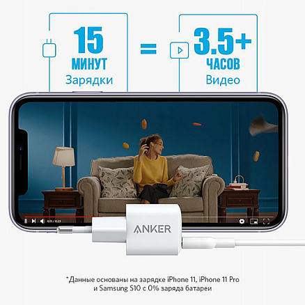 Зарядное устройство сетевое Type-C 20W Anker PowerPort III Nano (быстрая зарядка PD) белое