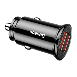Зарядное устройство автомобильное с двумя USB входами 3A 30W Baseus Circular Plastic черное