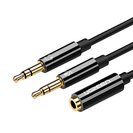 Переходник 3,5 мм 4 pin - 2 х 3,5 мм наушники и микрофон (мама - папа, папа) 20 см Ugreen AV140 черный