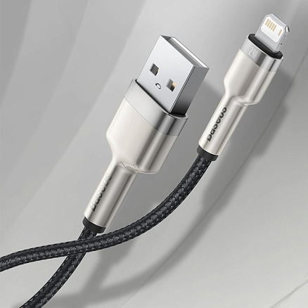Кабель USB - Lightning для зарядки iPhone 1 м 2.4А плетеный Baseus Cafule Metal Data черно-серебристый
