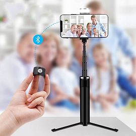Монопод (палка для селфи) Bluetooth с кнопкой, подсветкой и треногой Nova G18 черно-серебристый