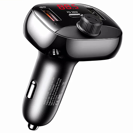 FM модулятор (трансмиттер) автомобильный Usams US-CC143 с громкой связью, двумя USB и Type-C (быстрая зарядка QC 3.0, PD) черный