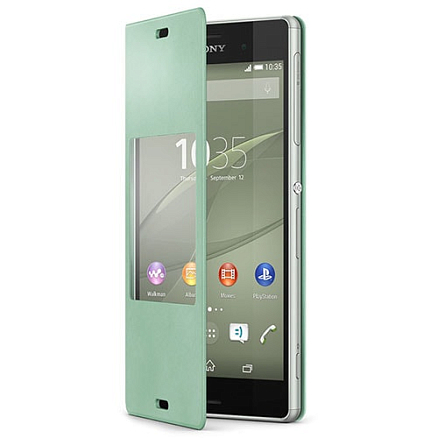 Чехол для Sony Xperia Z3 оригинальный с окошком SCR24 бирюзовый
